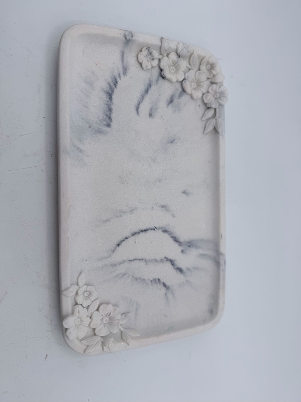 PERI HOME White Faux MARBLE Floral Tray/Soap Holder Bathroom Bath NEW